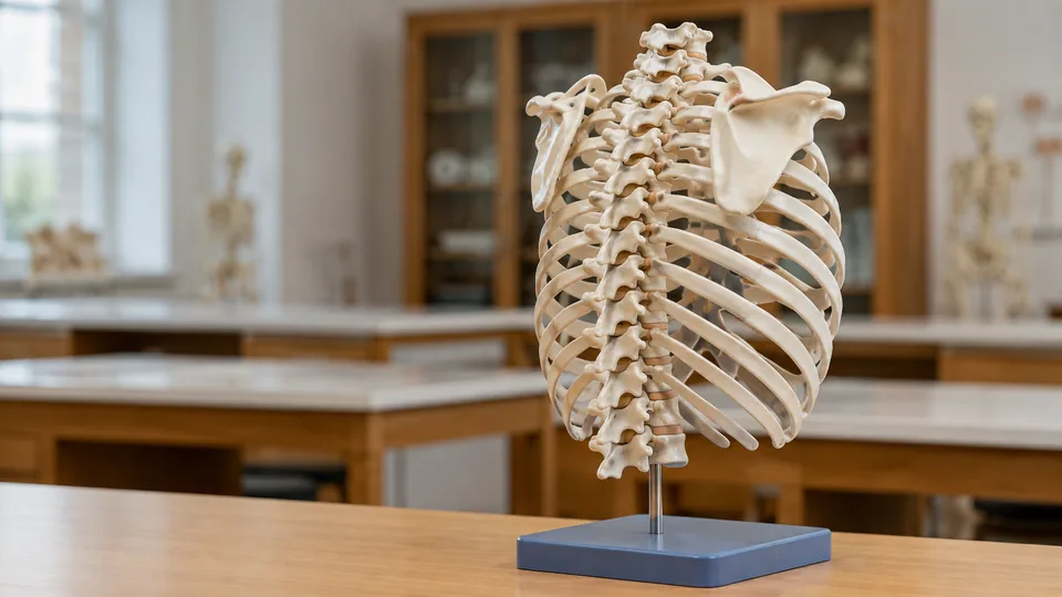 Thoracic spine anatomy model with ribs and vertebrae