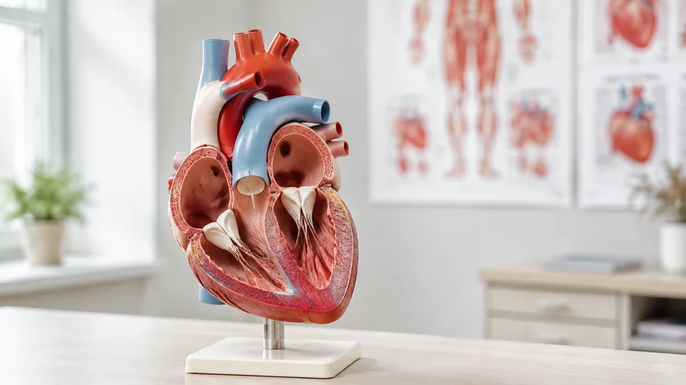 Heart anatomy model showing valves and major vessels