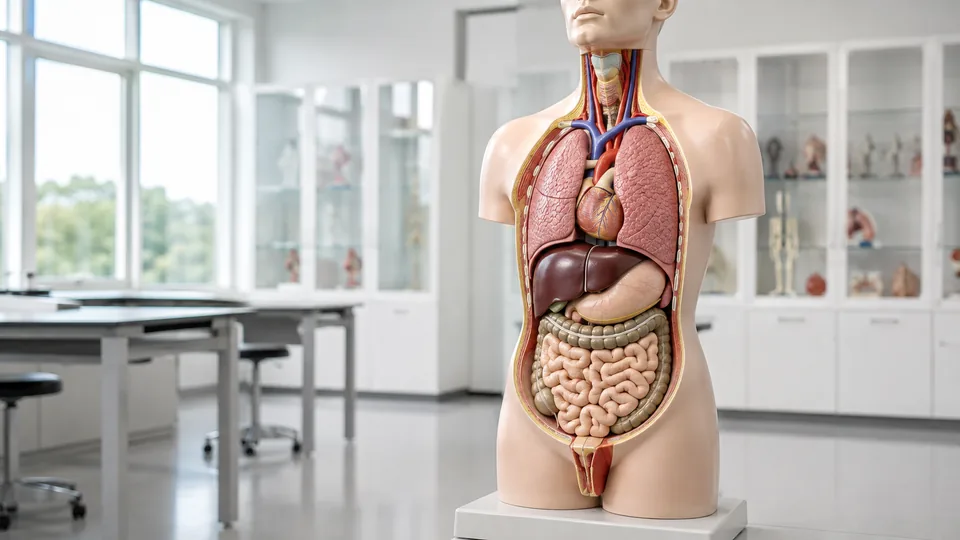 Life-size torso anatomy model with removable organs