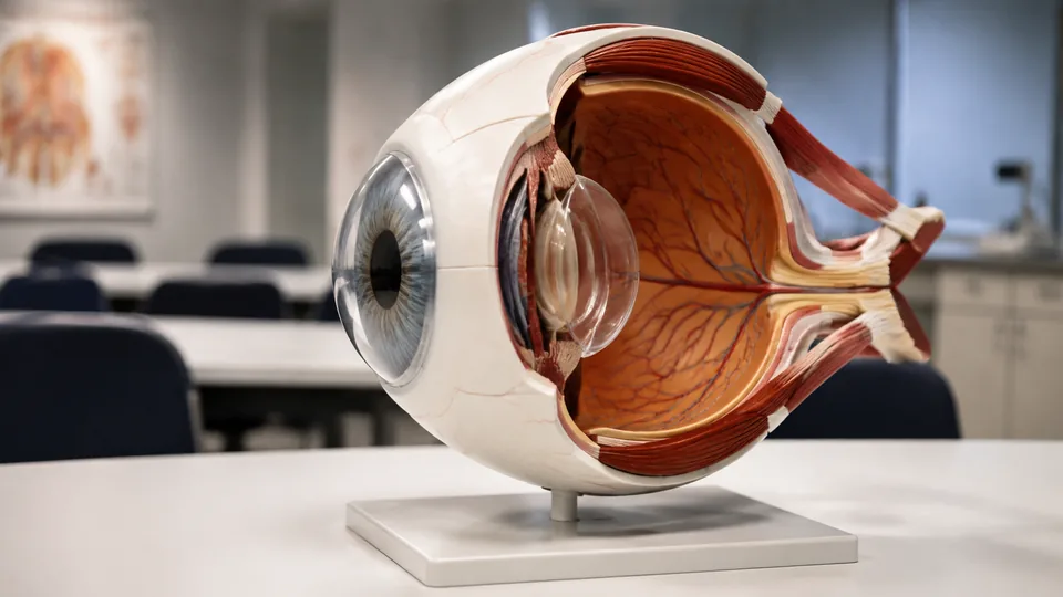 Enlarged eye anatomy model with internal structures