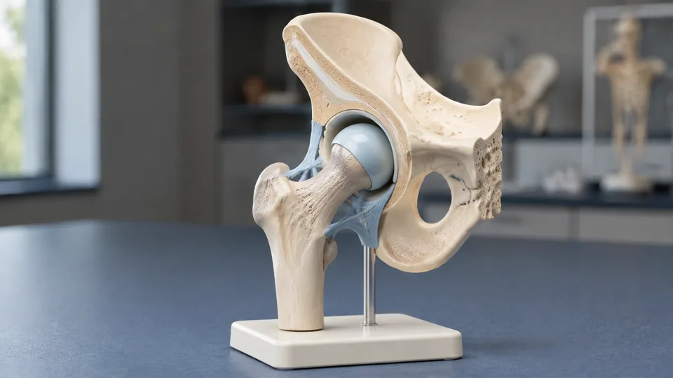 Hip joint anatomy model with pelvis and femoral head