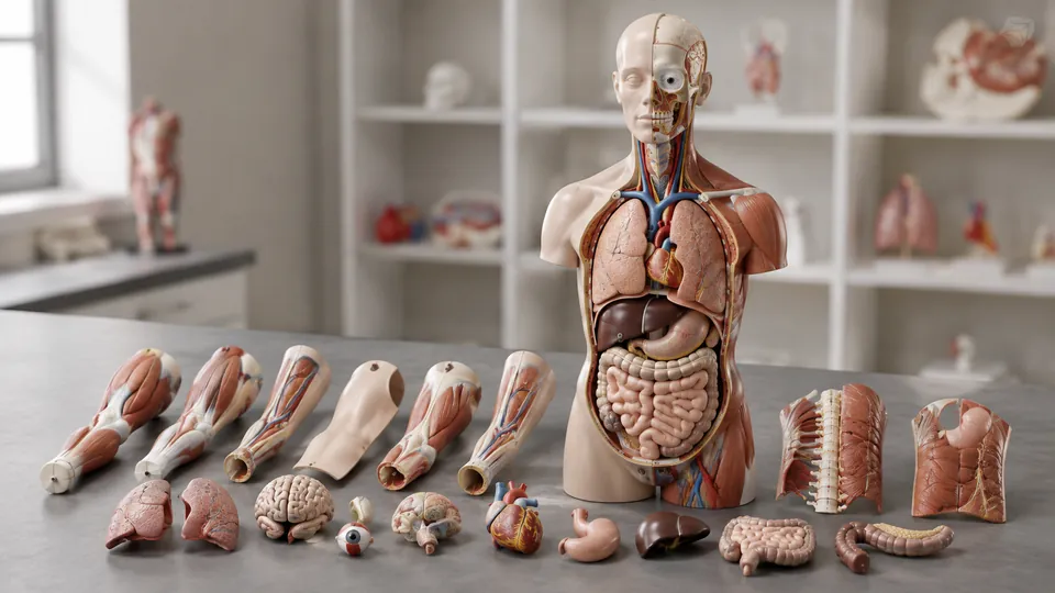 Anatomy model with removable body sections and organs