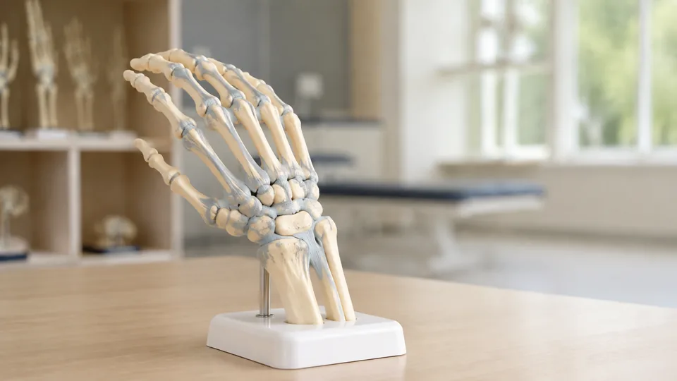 Wrist anatomy model with carpal bones and tendons