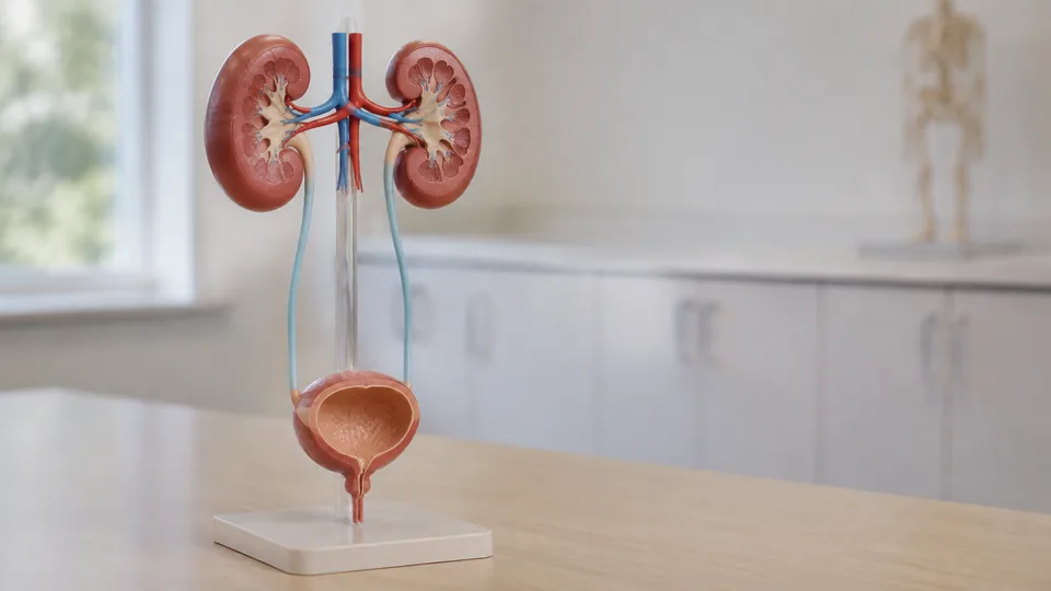 Urinary system anatomy model with kidneys and bladder