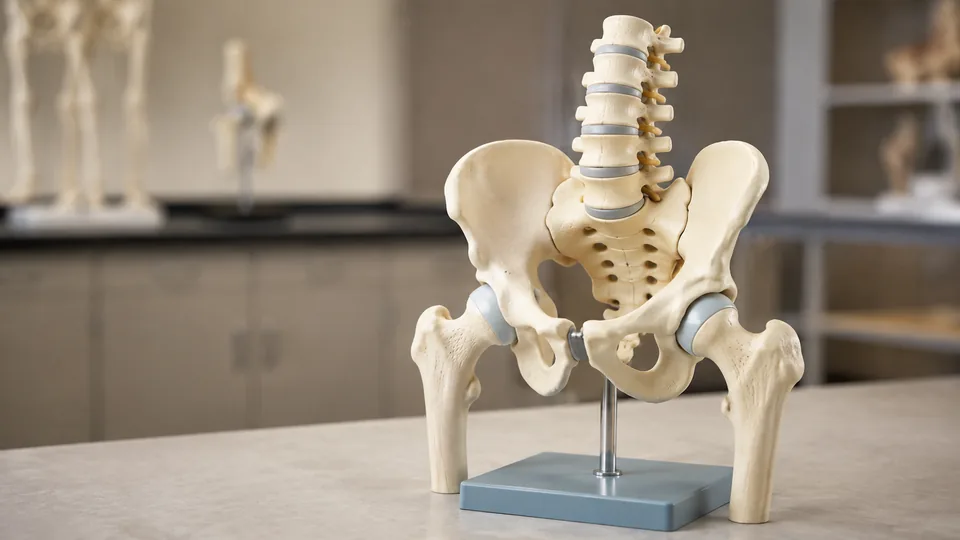 Spine anatomy model with pelvis and femur heads