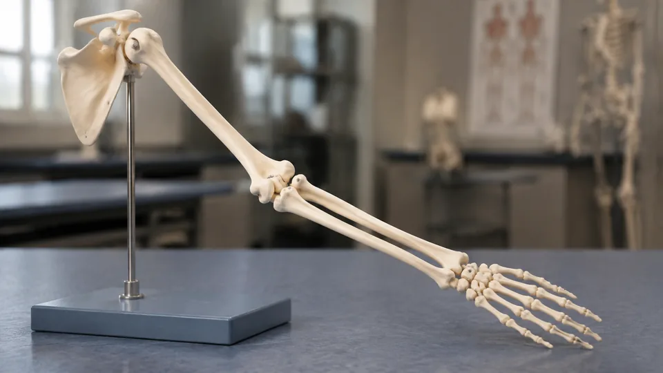 Arm skeleton anatomy model with humerus, radius, and ulna