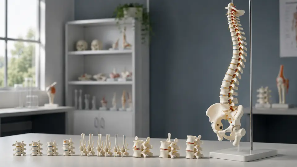 Spine model with individual vertebrae arranged for anatomy study