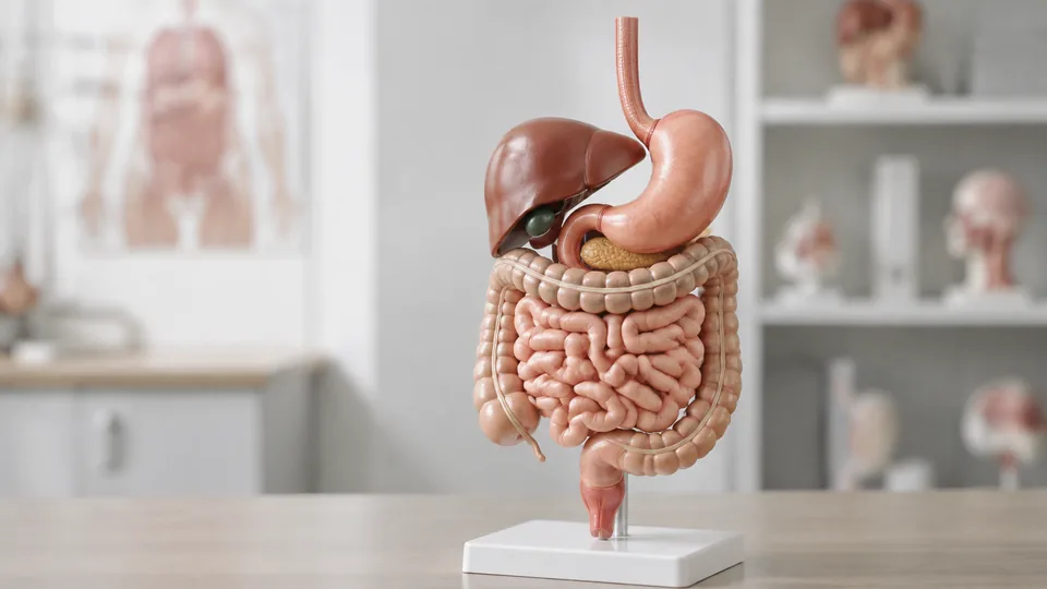 Digestive system anatomy model with stomach and intestines