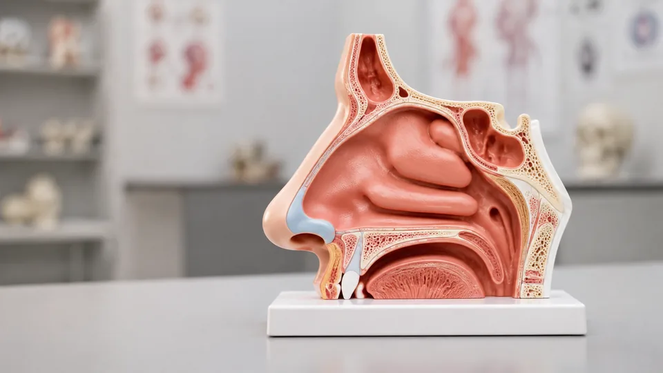 Nose anatomy model showing the nasal cavity and sinuses