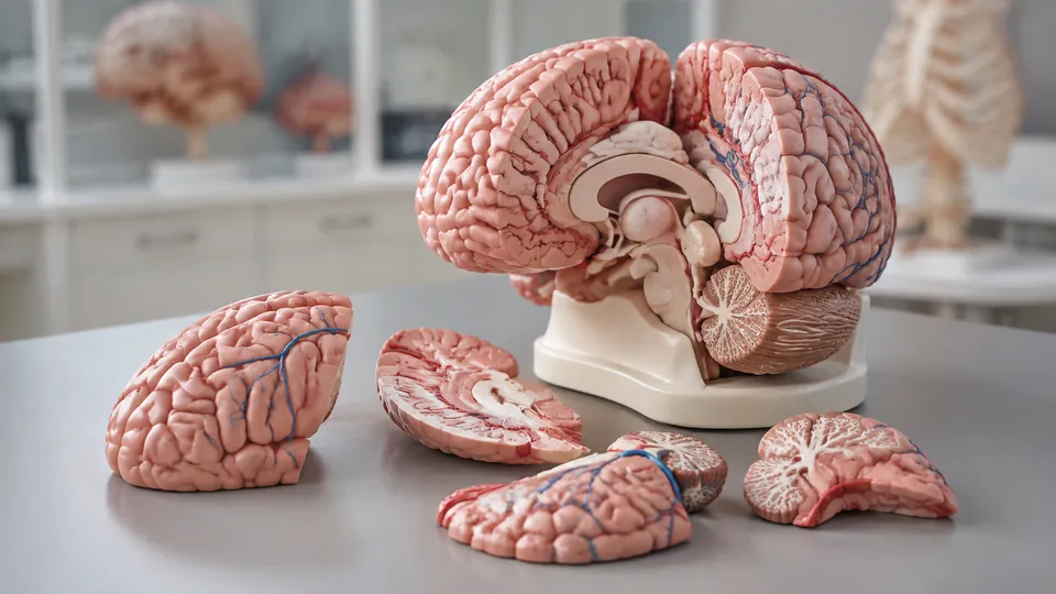 Brain anatomy model with removable lobes and sections