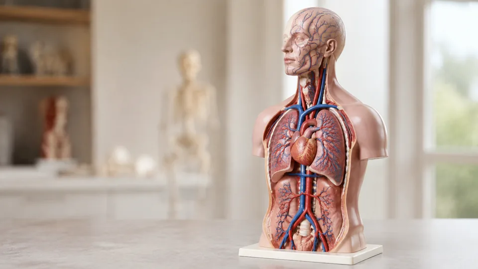 Circulatory system anatomy model with heart, arteries, and veins